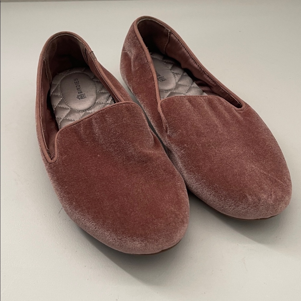 Birdies Velvet Slip-On Flats in Dusty Rose